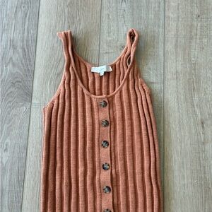 LOFT Ribbed Button-Front Tank Top- Terracotta scoop neck stretchy cotton blend M